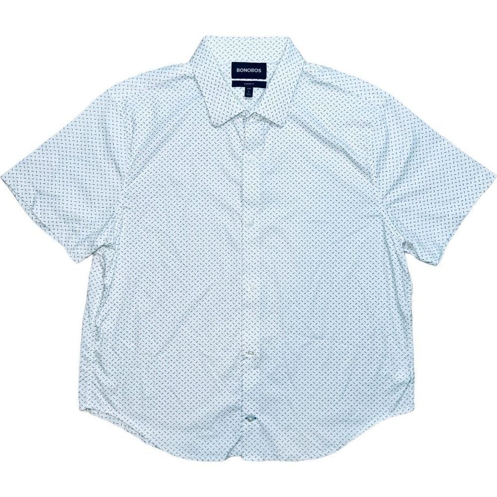 Bonobos, Men's, Short Sleeve Button-Up, Standard Short, Large, White Geometric